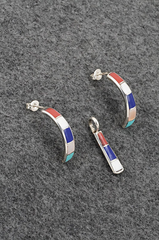 Multi-Stone & Sterling Silver Pendant and Earrings Set - Tash Melikan