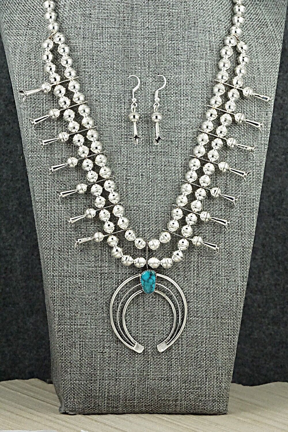 Turquoise & Sterling Silver Squash Blossom Set - Phil Garcia