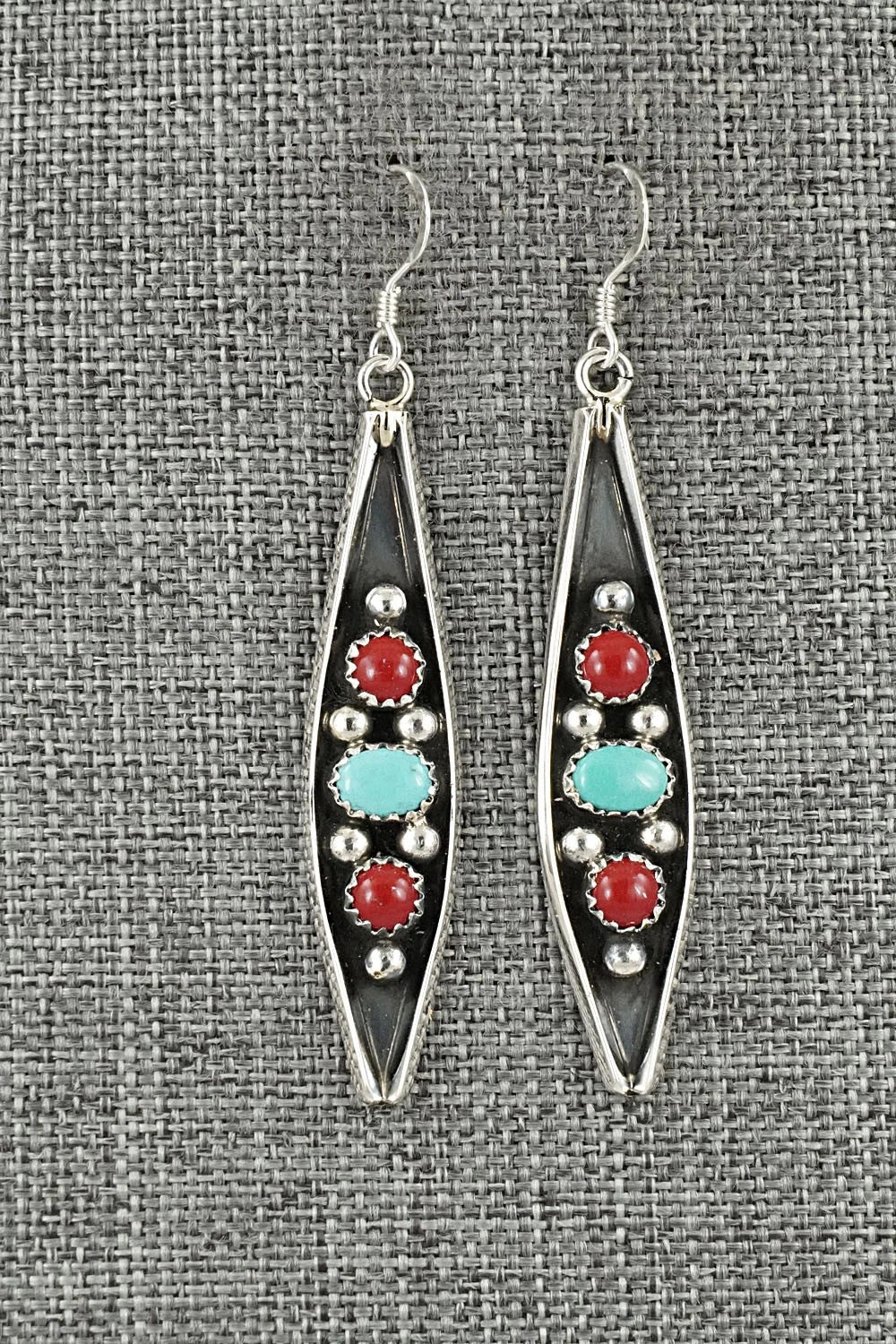 Turquoise, Coral & Sterling Silver Earrings - Paul Largo