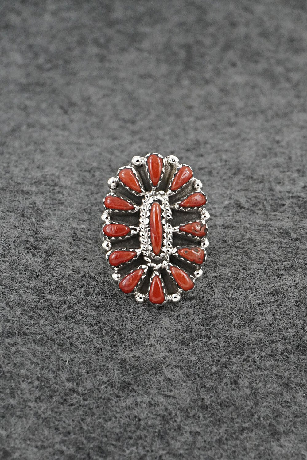 Coral & Sterling Silver Ring - George Gasper - Size 7.5