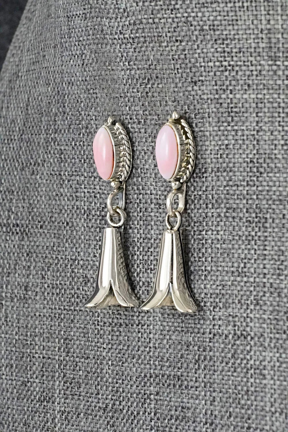 Pink Conch & Sterling Silver Earrings - Rytanna Yazzie