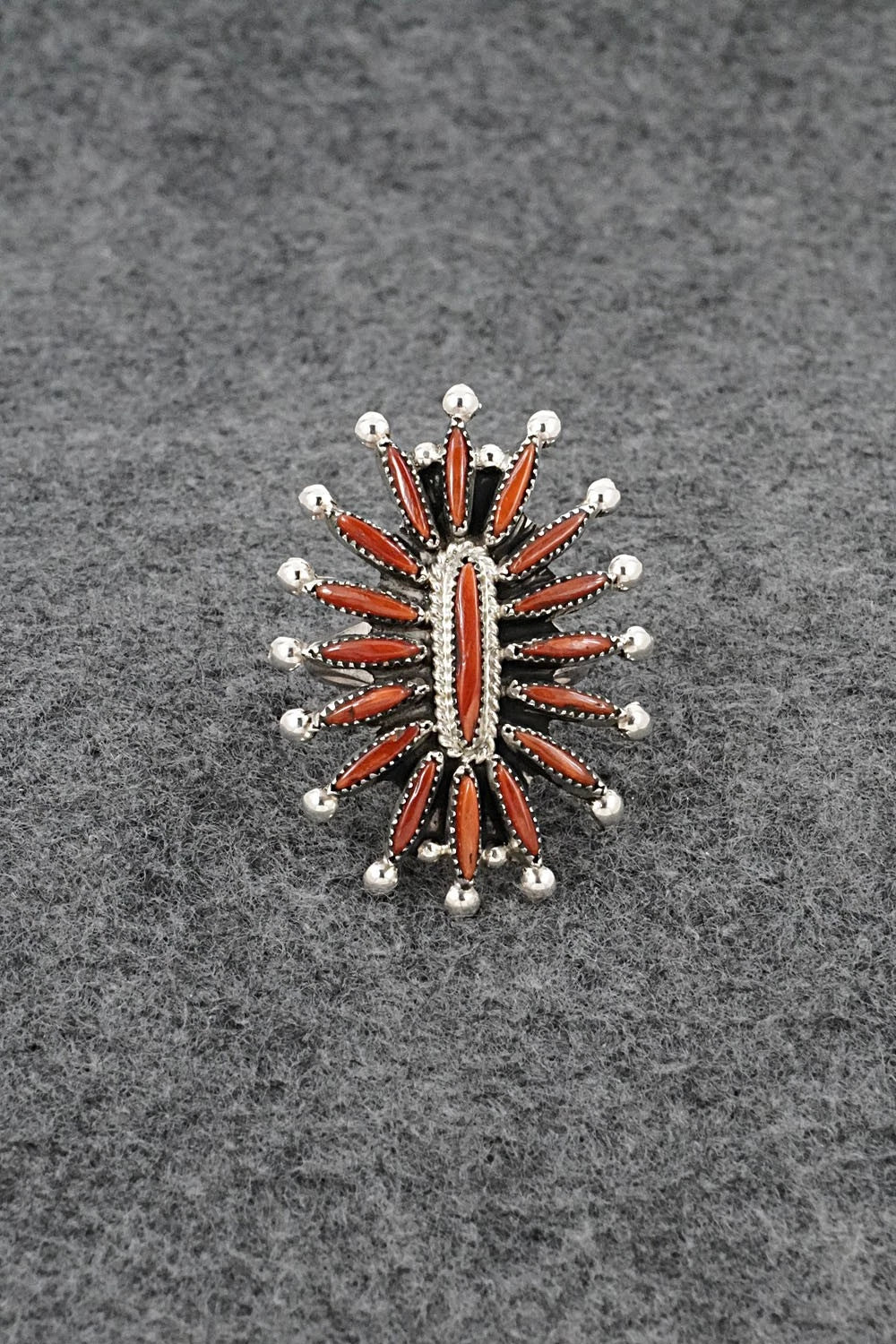 Coral & Sterling Silver Ring - Jack Etsate - Size 7.25