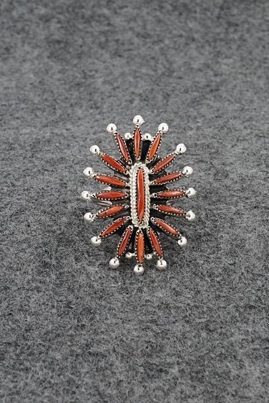 Coral & Sterling Silver Ring - Jack Etsate - Size 7.25