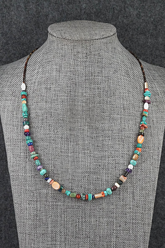 Multi-Stone & Sterling Silver Necklace 18" - Helen Tsosie