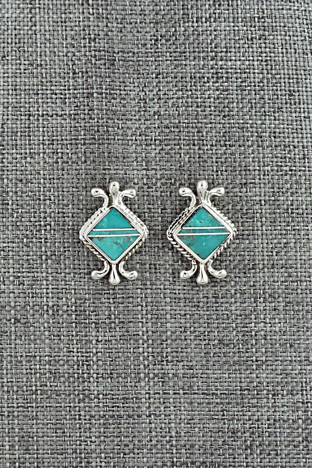 Turquoise & Sterling Silver Inlay Earrings - James Manygoats