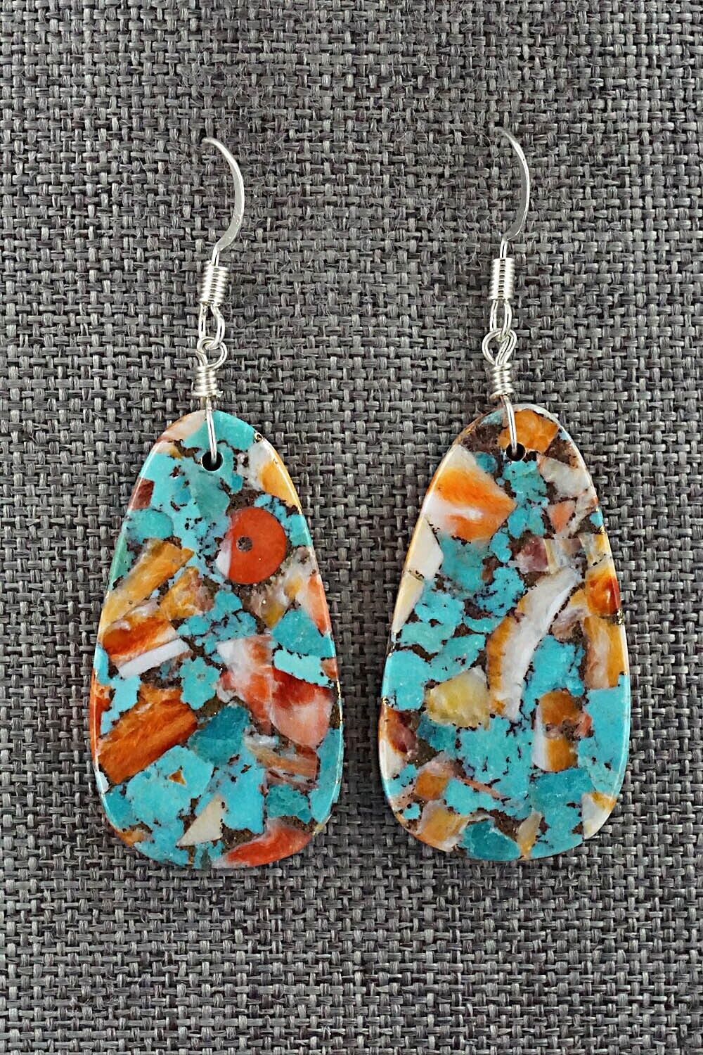 Spiny Oyster, Turquoise & Sterling Silver Earrings - Lupe Lovato