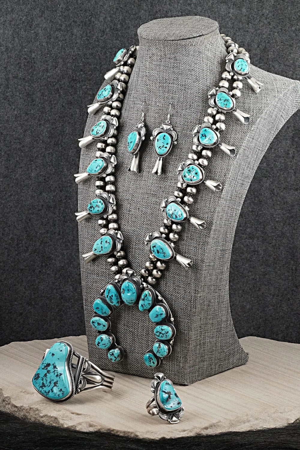 Turquoise & Sterling Silver Squash Blossom Set - Derrick Gordon