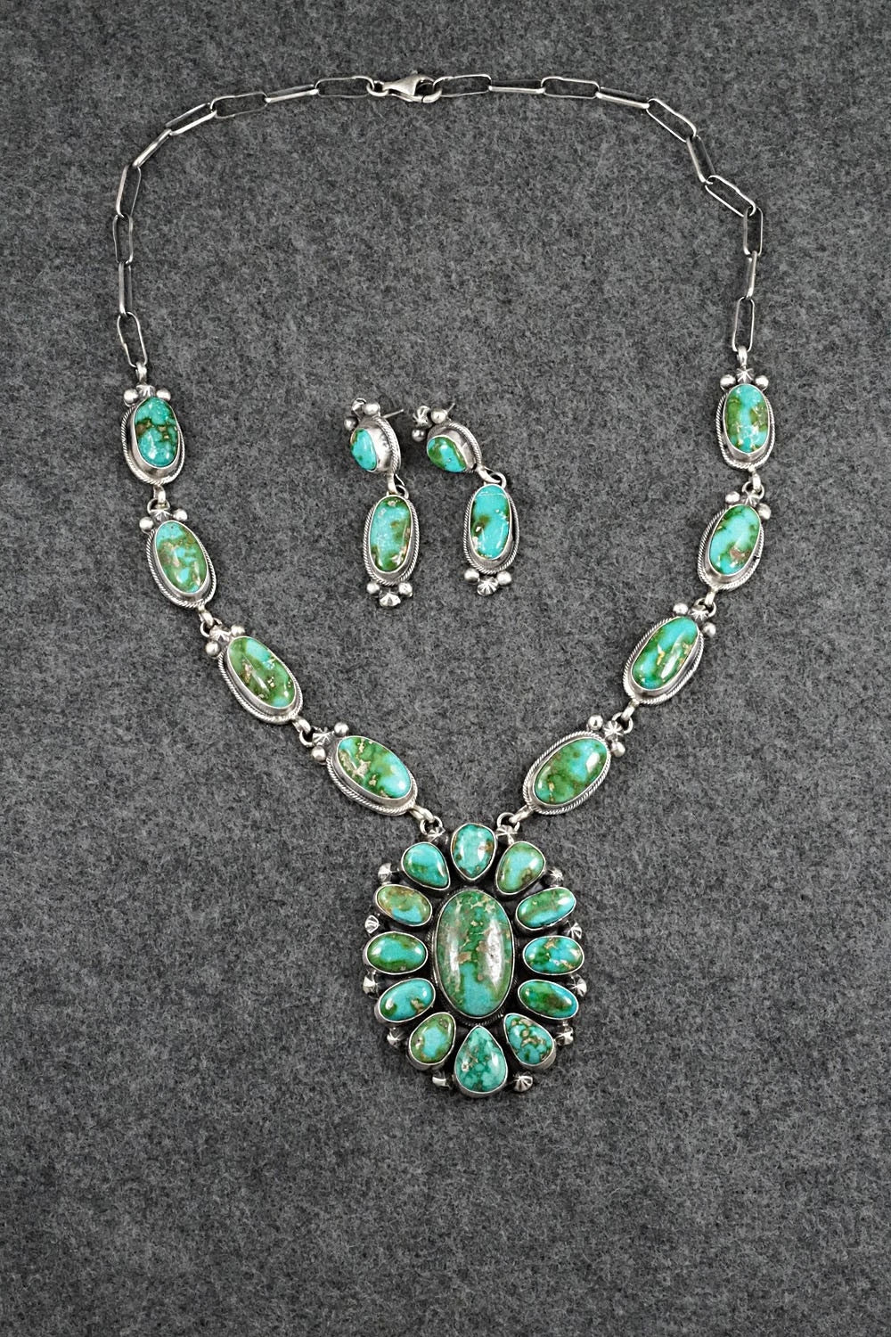 Turquoise & Sterling Silver Necklace and Earrings Set - Darrin Livingston