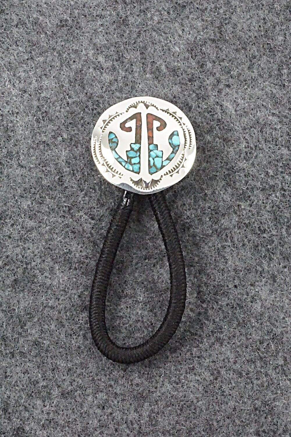 Turquoise, Coral & Sterling Silver Hair Tie - Joleen Yazzie