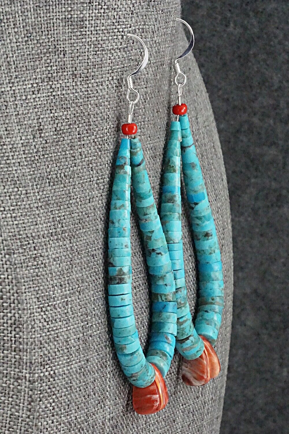 Spiny Oyster, Turquoise & Sterling Silver Earrings - Lupe Lovato