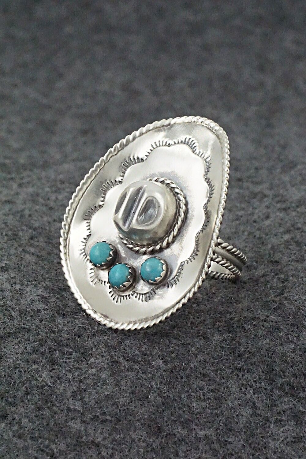 Turquoise & Sterling Silver Ring - Bobby Platero - Size 8.5