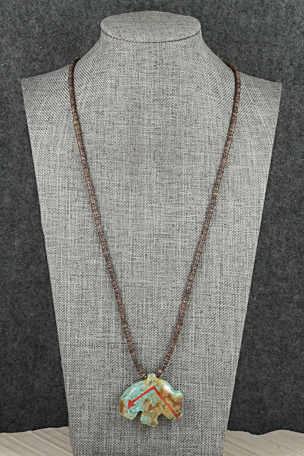 Turquoise Zuni Fetish Carving & Sterling Silver Necklace - Bernard Laiwakete