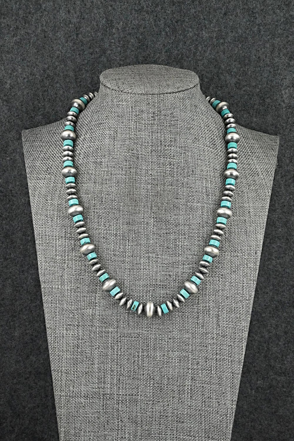 Turquoise & Sterling Silver Navajo Pearl Necklace 18" - Crystal Haley