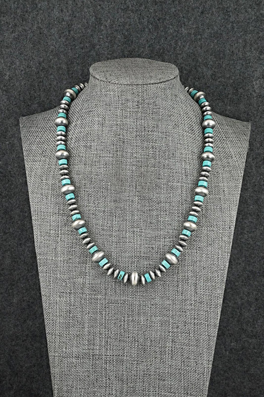 Turquoise & Sterling Silver Navajo Pearl Necklace 18" - Crystal Haley