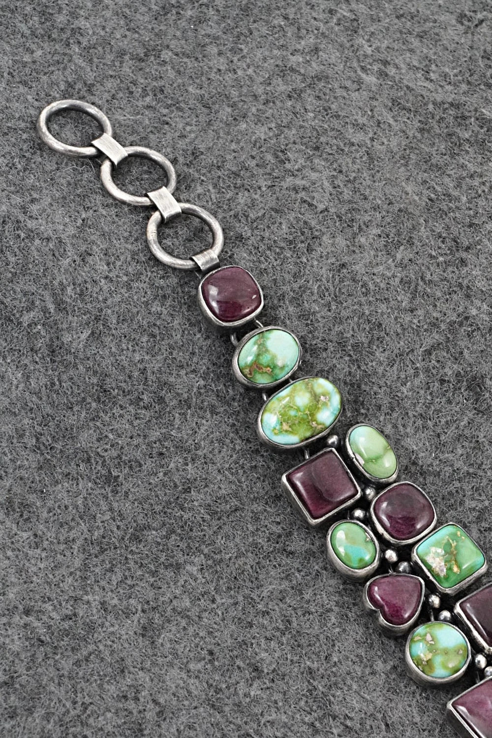 Turquoise, Spiny Oyster & Sterling Silver Link Bracelet - Loretta Delgarito