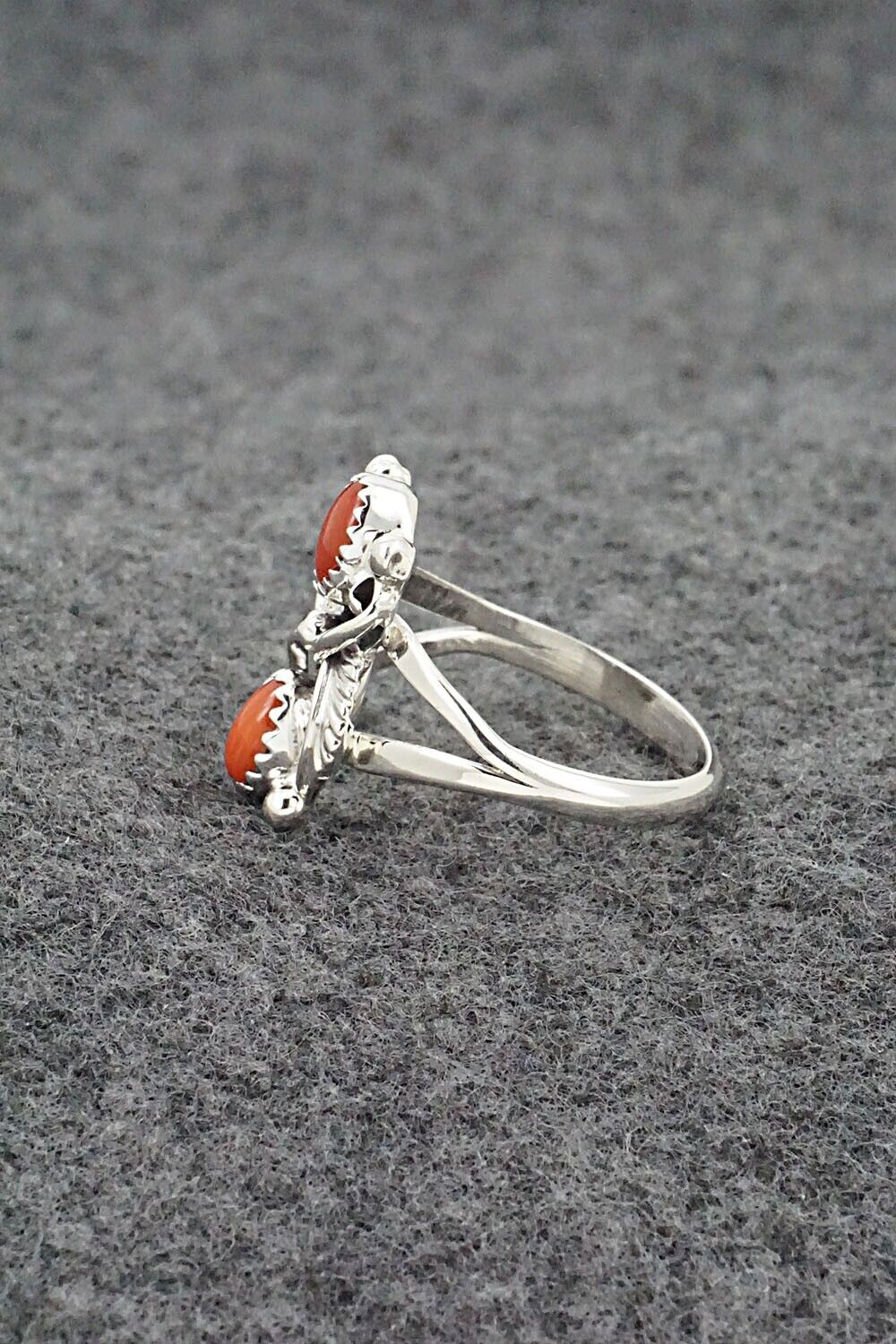 Coral & Sterling Silver Ring - Judy Largo - Size 8