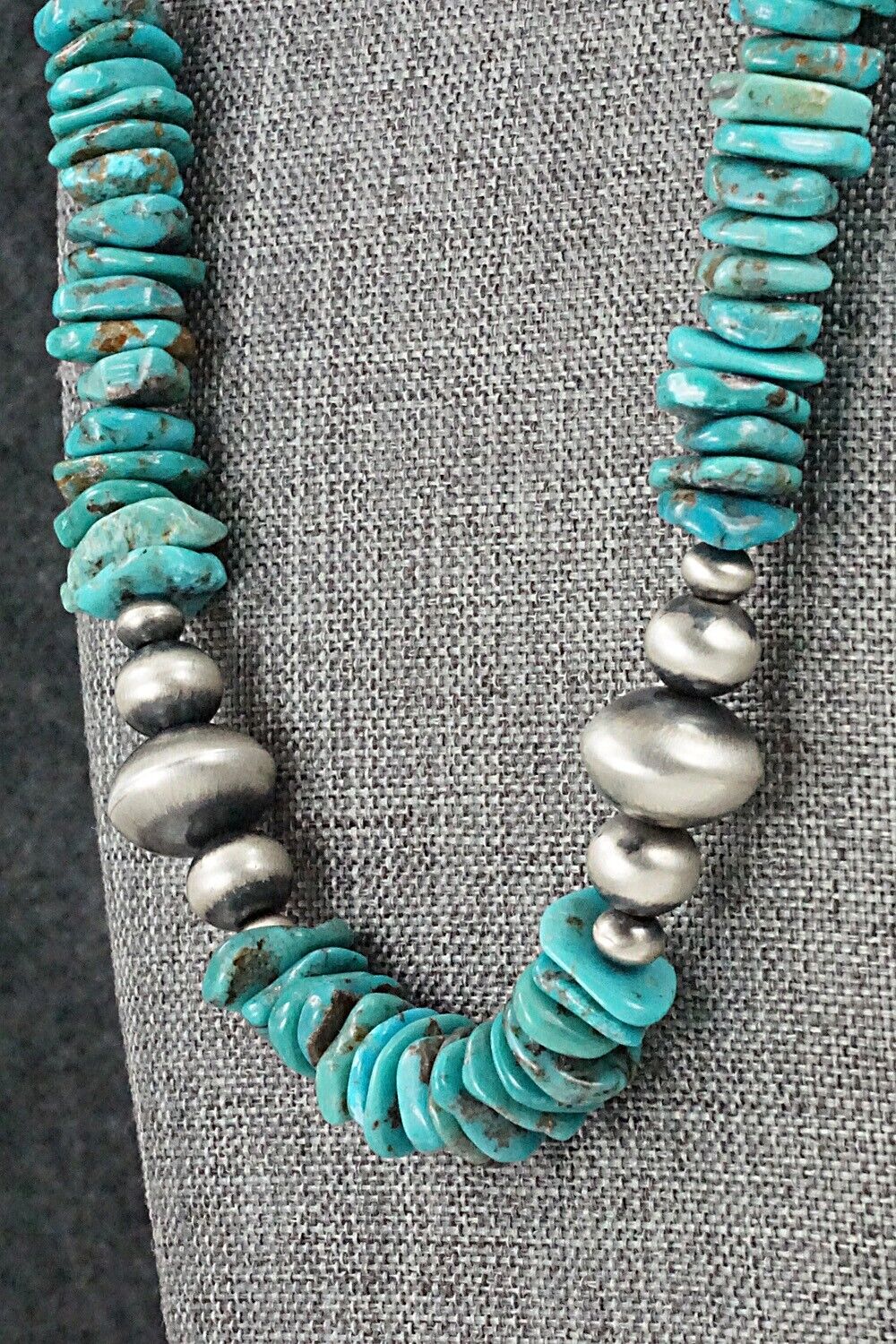 Turquoise & Sterling Silver Necklace 30" - Doreen Jake