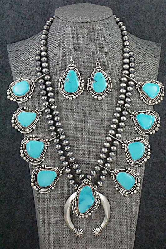 Turquoise & Sterling Silver Squash Blossom Set - Tom Lewis