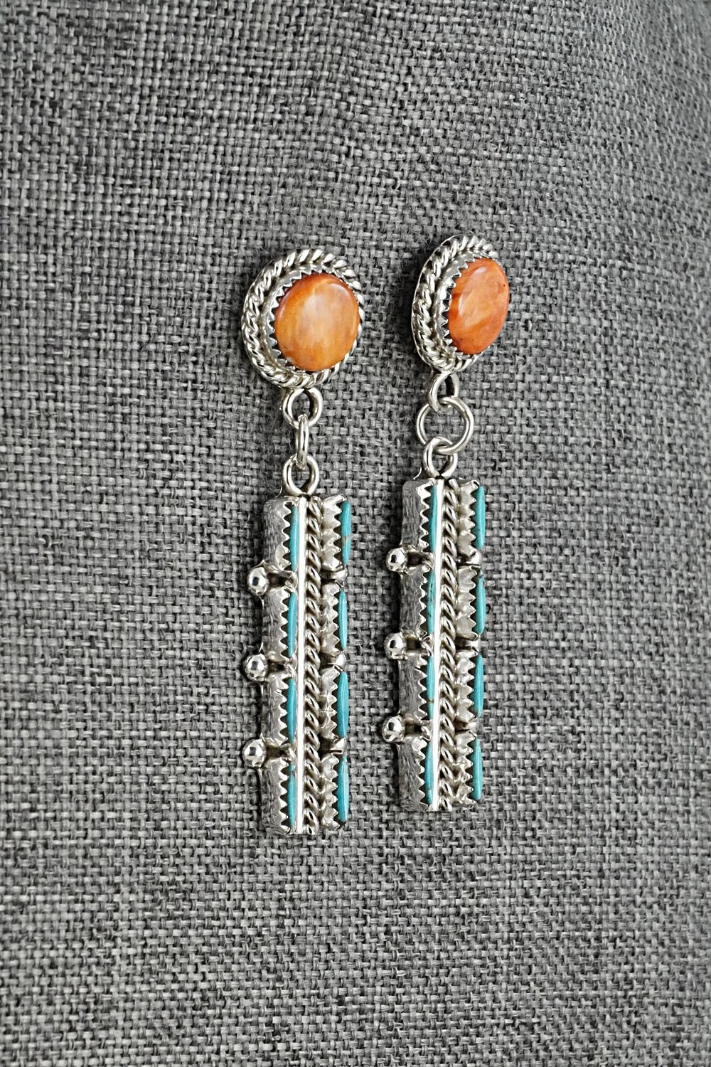 Turquoise, Spiny Oyster & Sterling Silver Earrings - Roland Francisco