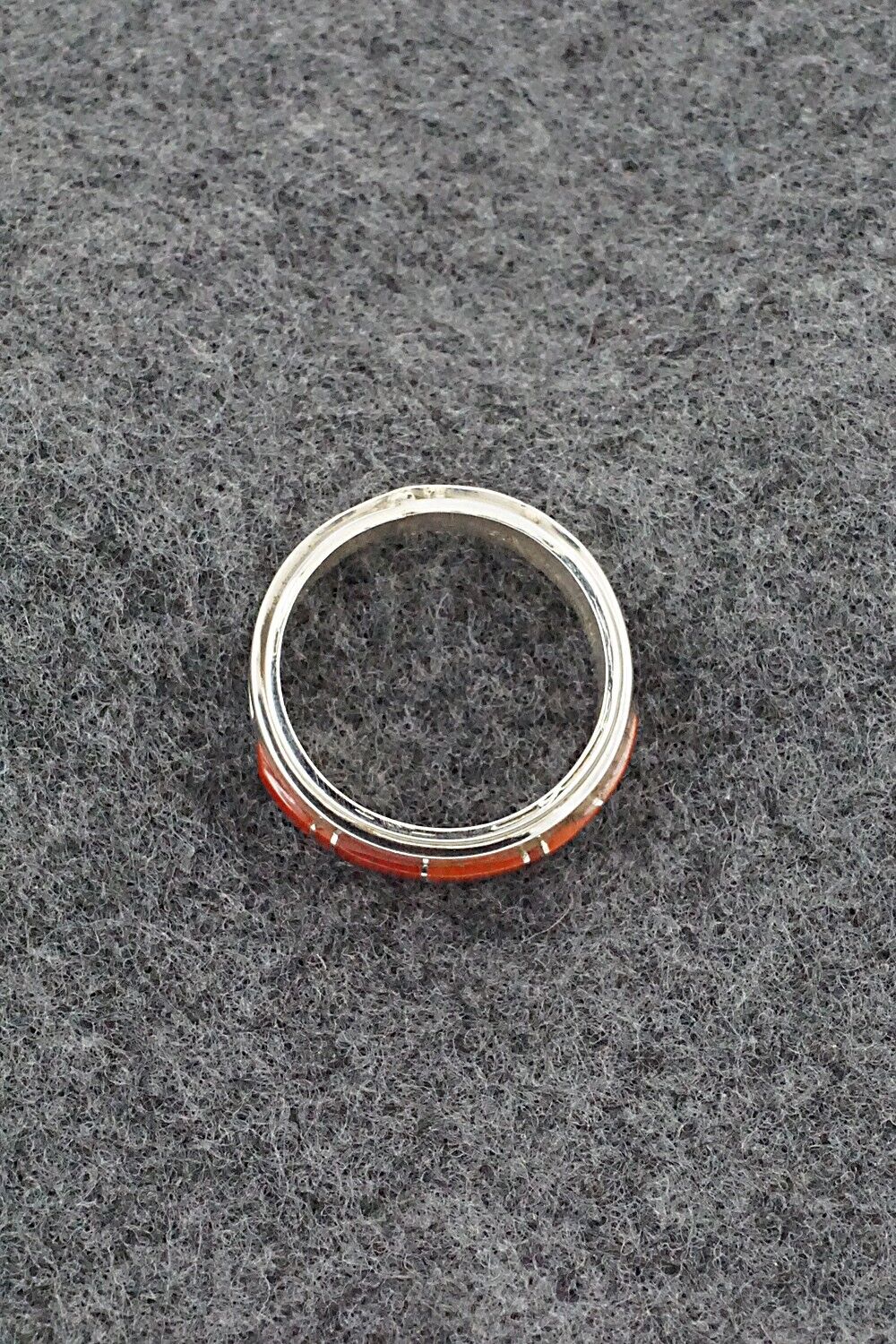 Coral & Sterling Silver Inlay Ring - Wilbert Muskett Jr. - Size 7.5