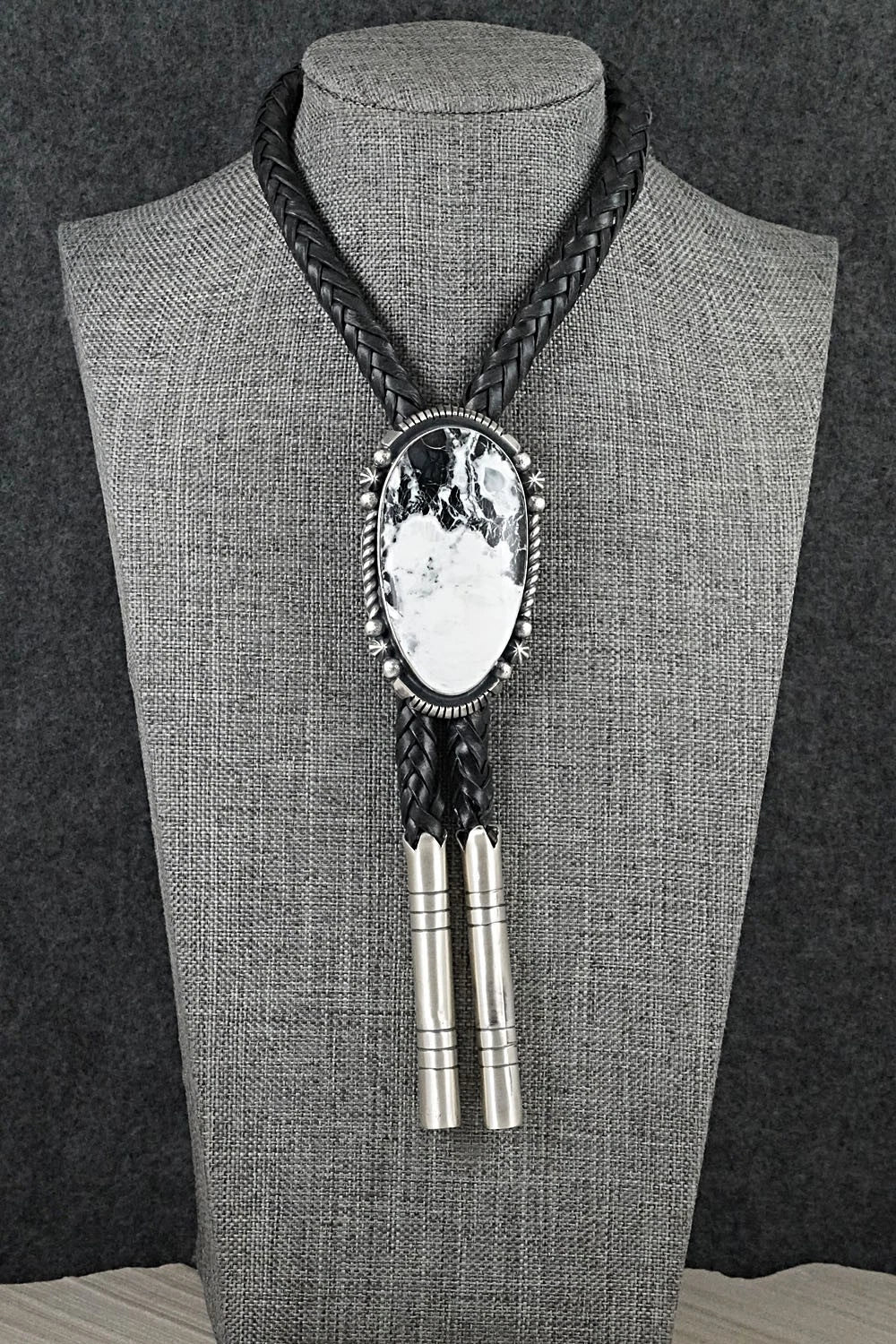 White Buffalo & Sterling Silver Bolo Tie - Bob Becenti