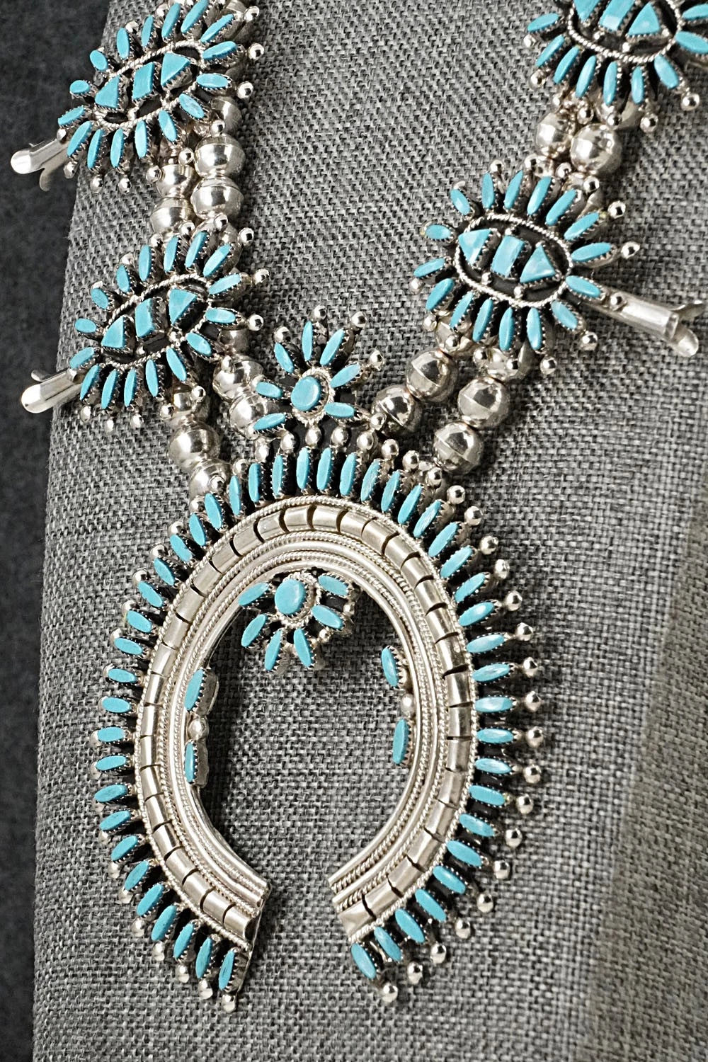 Turquoise & Sterling Silver Squash Blossom Set - Evonne Hustito