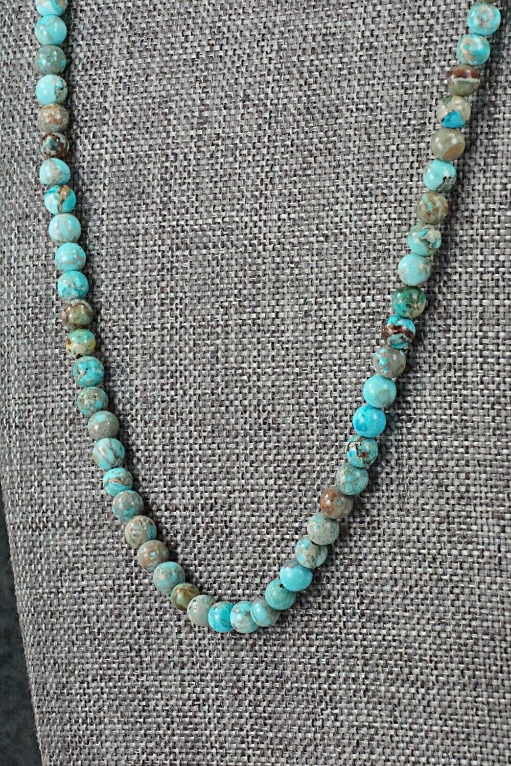 Turquoise, Shell & Sterling Silver Necklace 24" - Ramona Calavaza