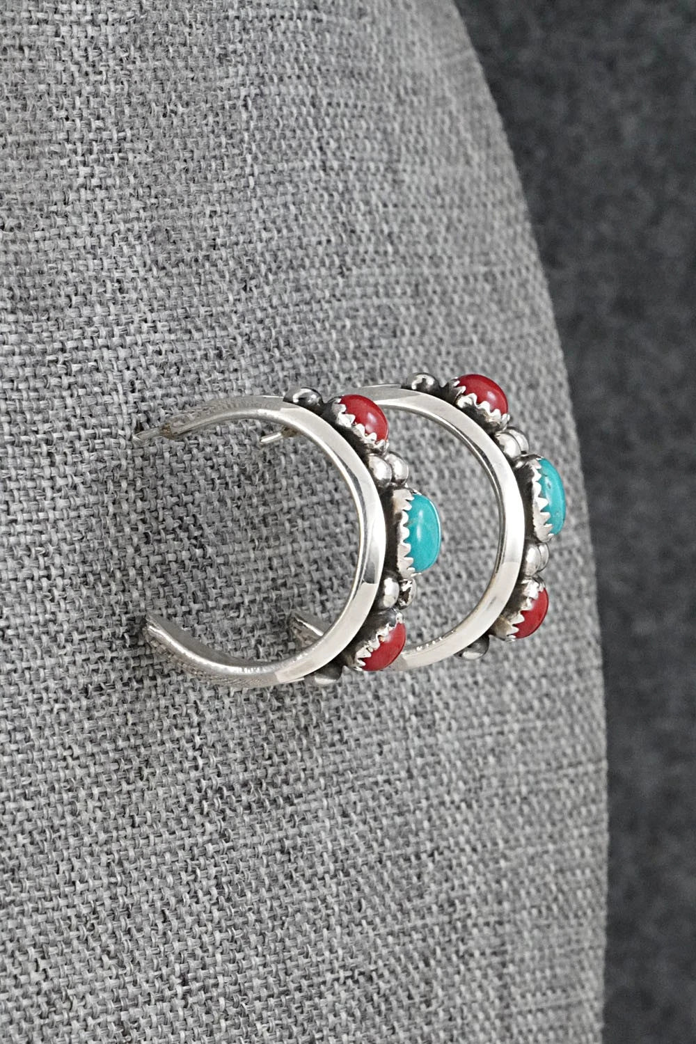 Coral, Turquoise & Sterling Silver Earrings - Paul Largo