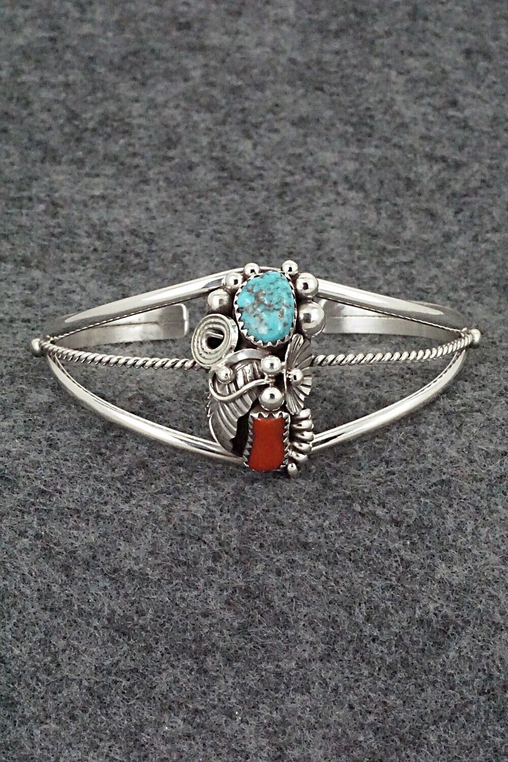 Turquoise, Coral & Sterling Silver Bracelet - Max Calladitto