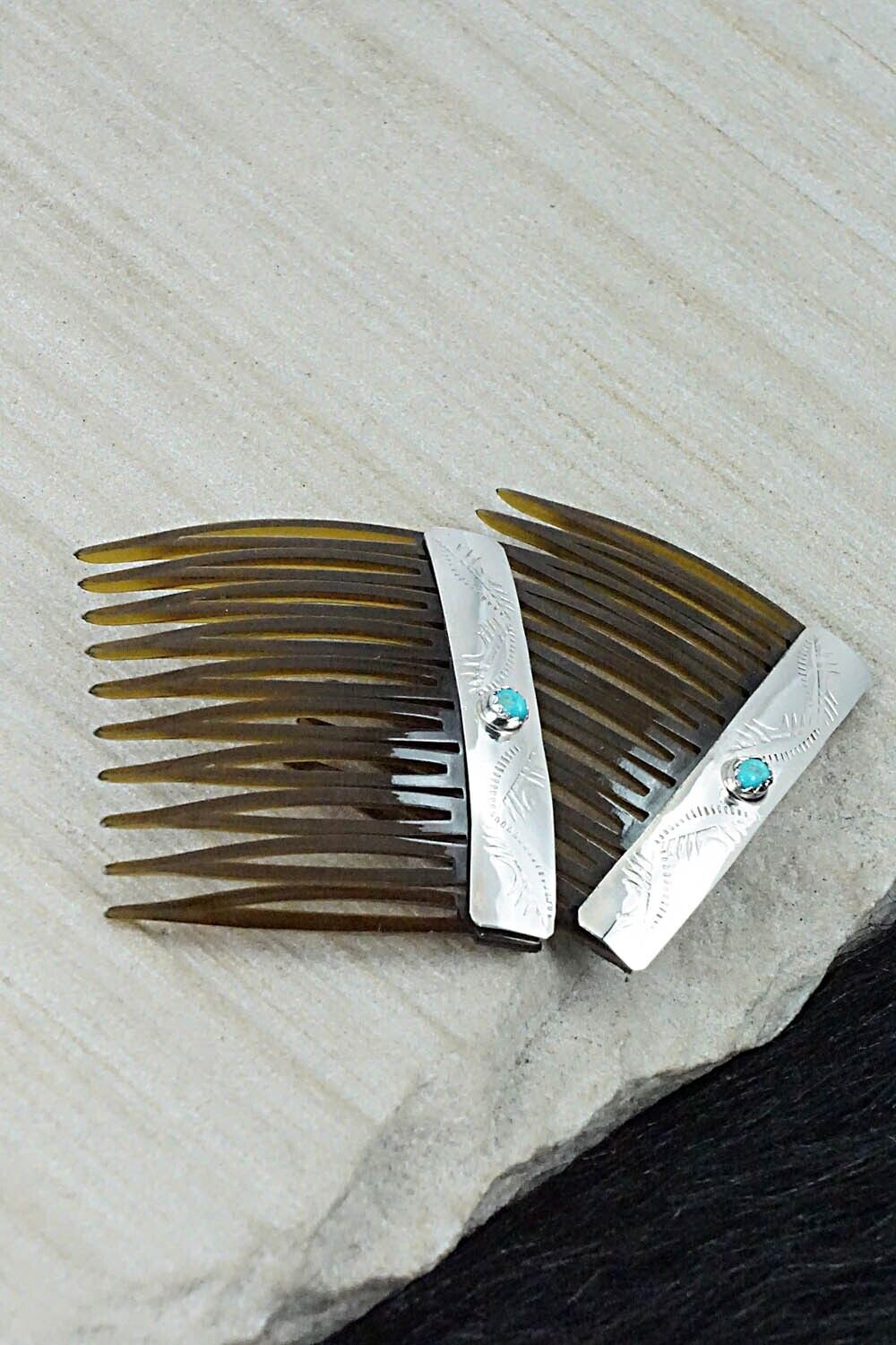 Turquoise & Sterling Silver Hair Combs - Randall Dalgai