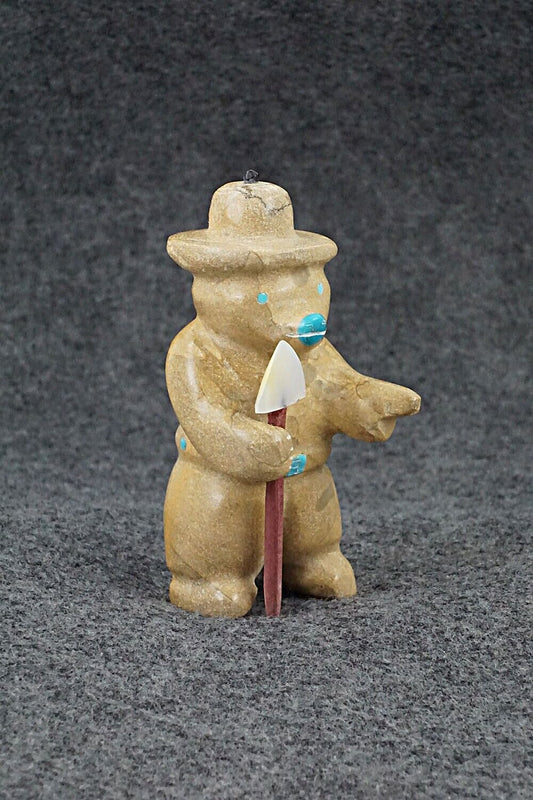 Smokey Bear with Shovel Zuni Fetish Carving - Enrike Leekya