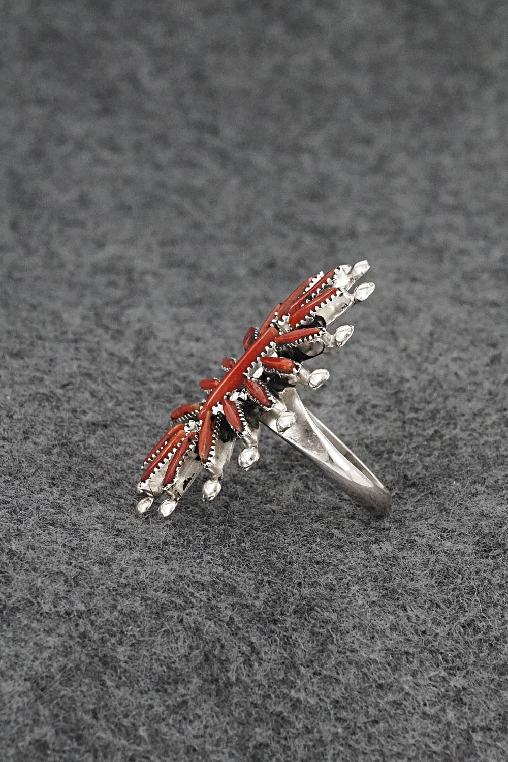 Coral & Sterling Silver Ring - Jack Etsate - Size 7.5