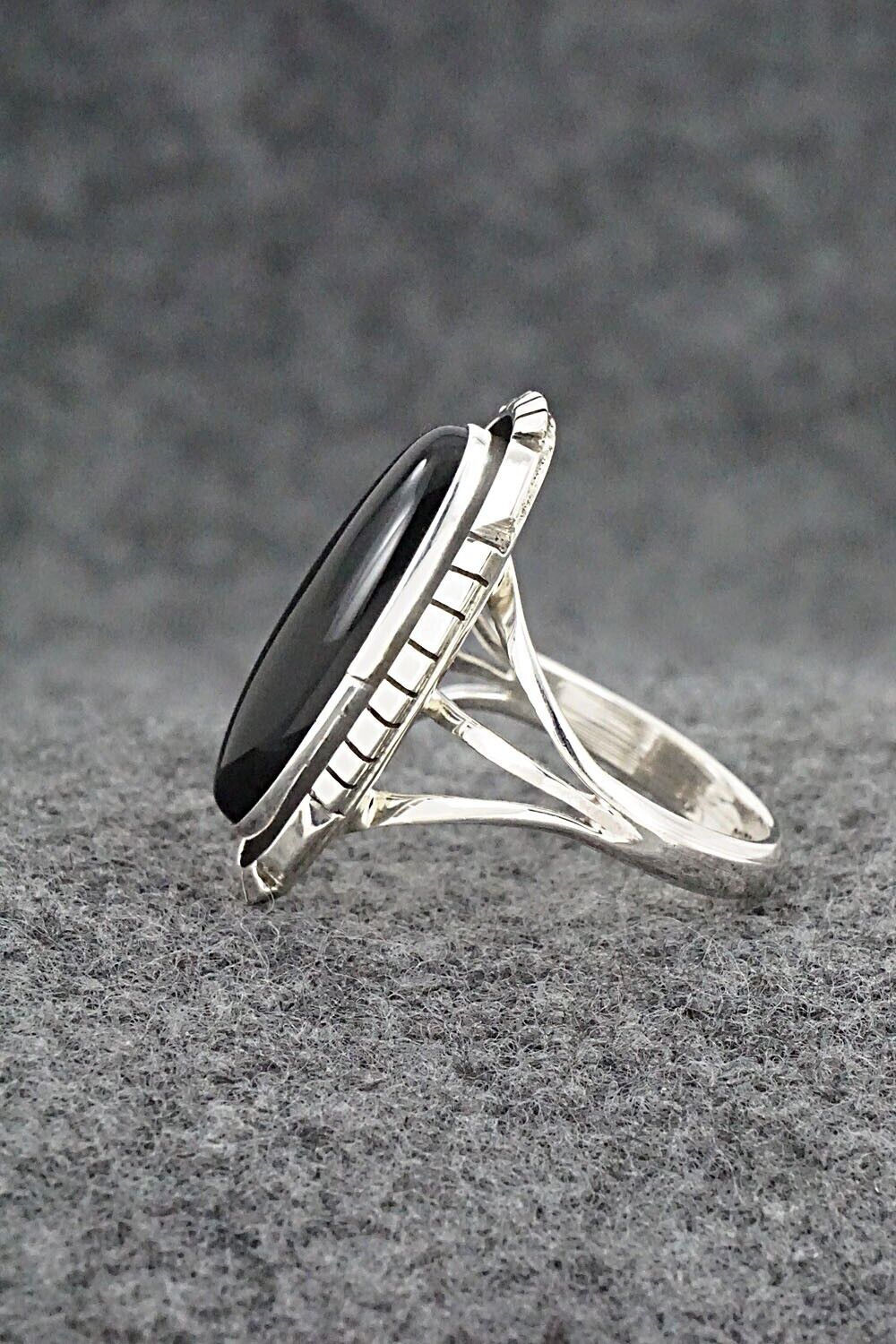 Onyx & Sterling Silver Ring - Amos Begay - Size 8.5