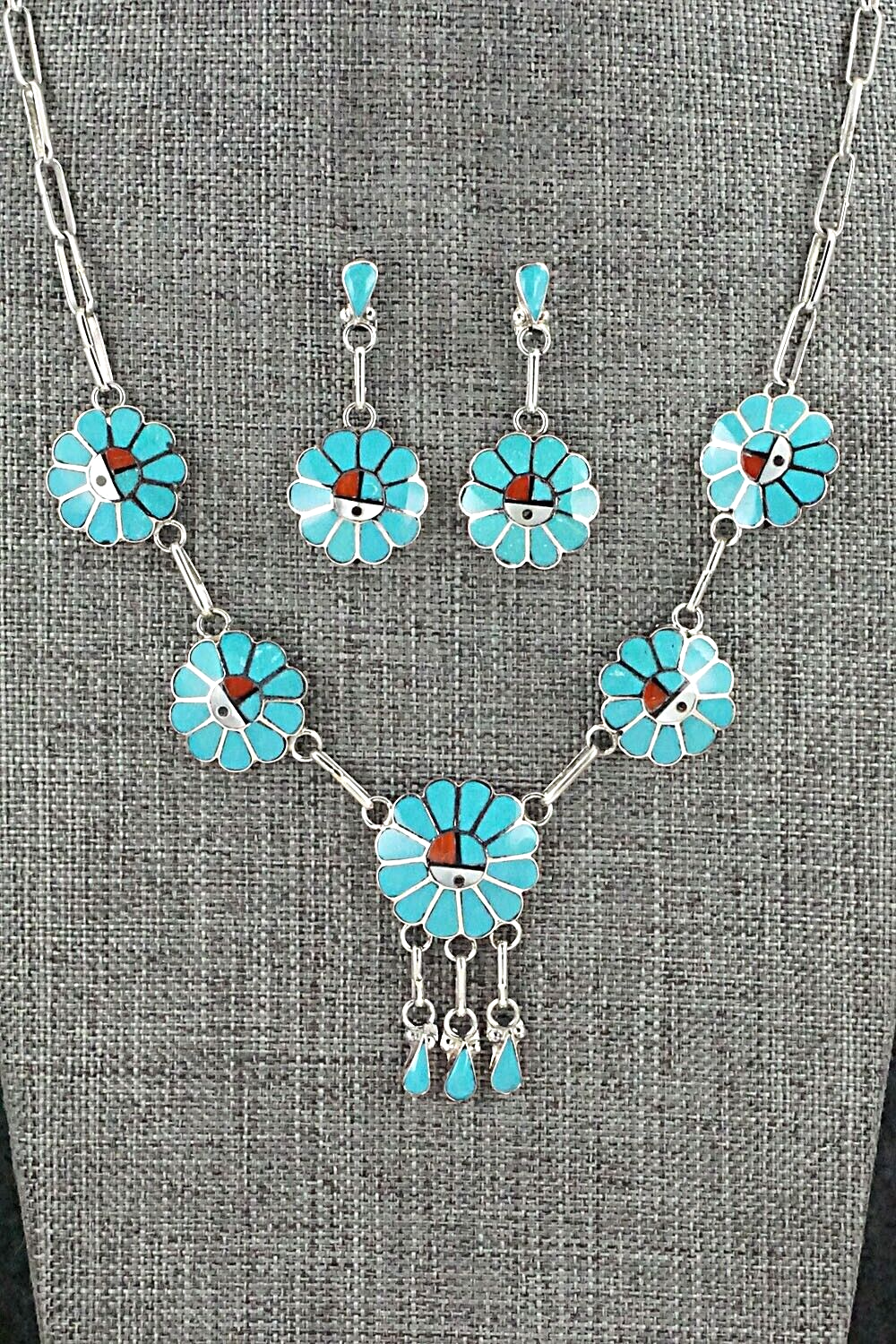 Multi Stone & Sterling Silver Inlay Necklace Set - Burdian Soseeah