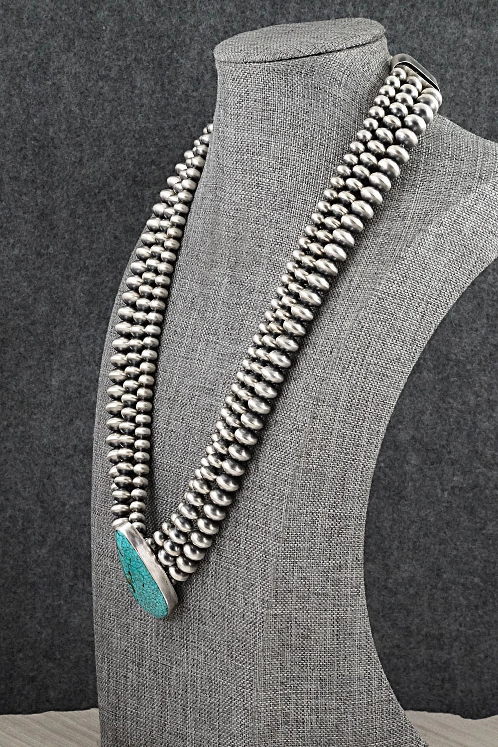 Turquoise & Sterling Silver Navajo Pearl Necklace - Gruber & Halwood