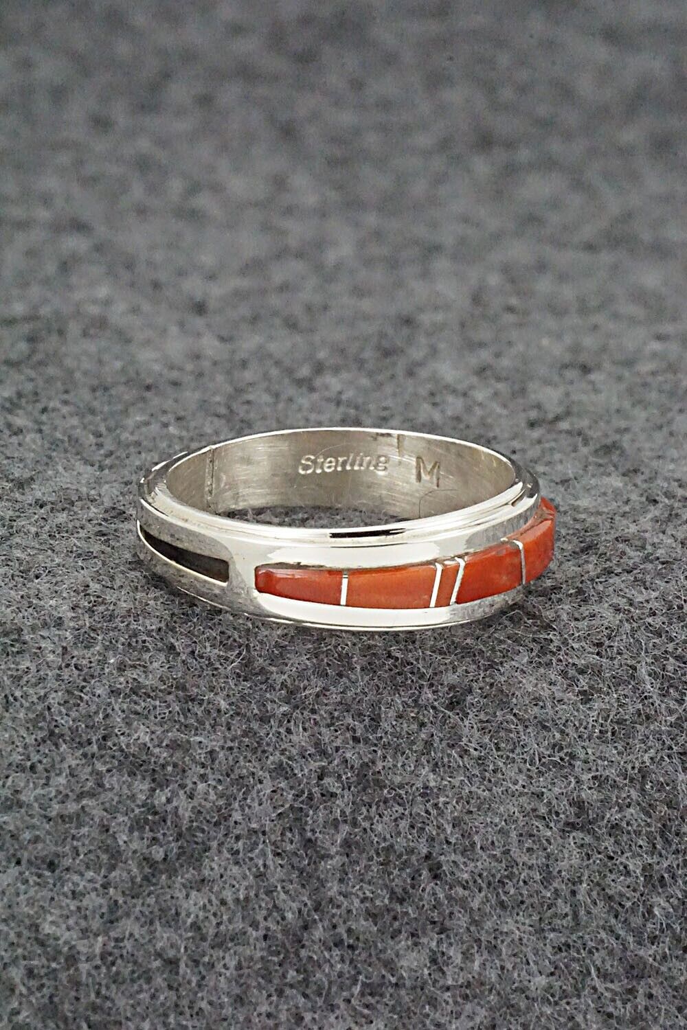 Coral & Sterling Silver Inlay Ring - Wilbert Muskett Jr. - Size 10