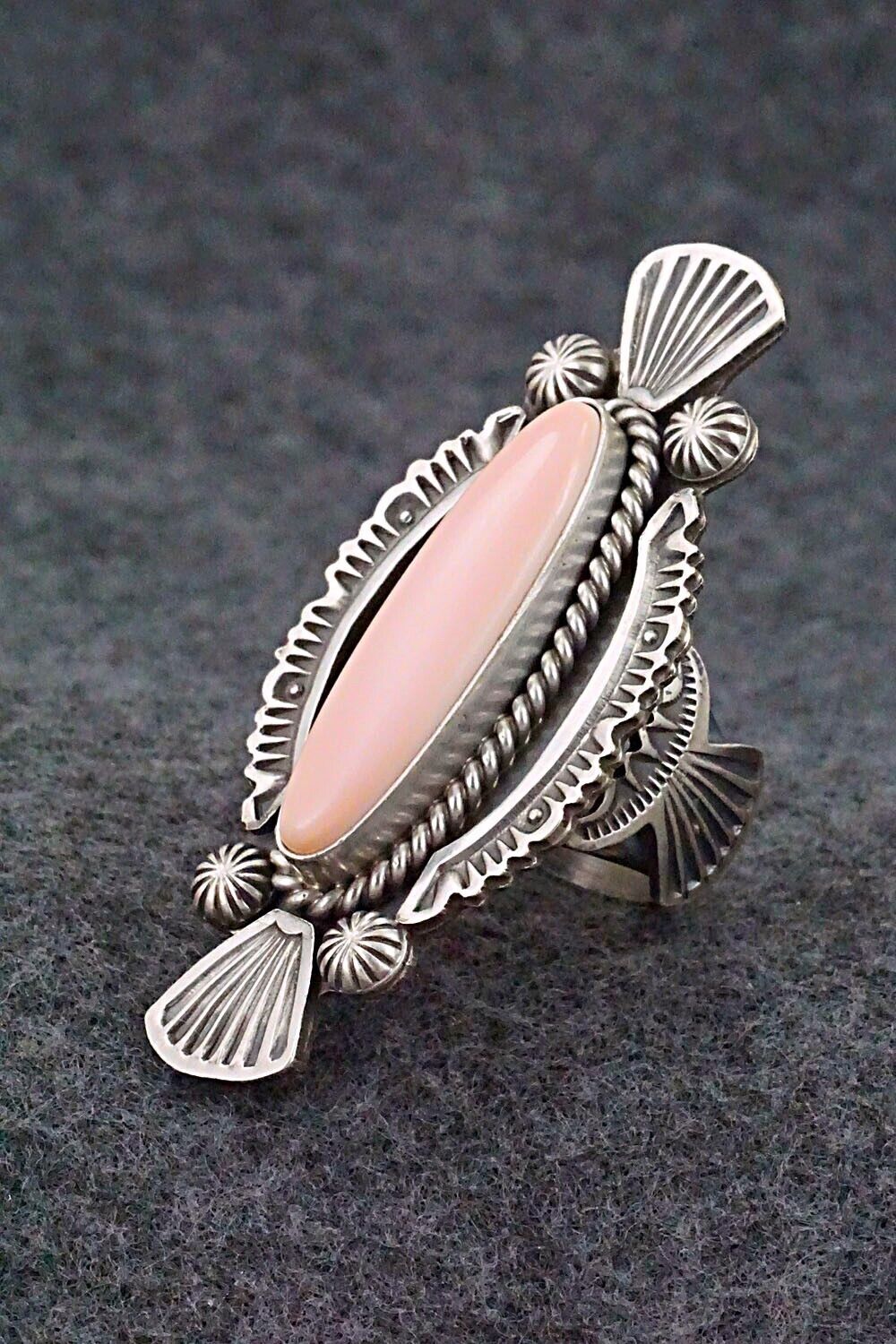 Pink Conch Shell & Sterling Silver Ring - Michael Calladitto - Size 9