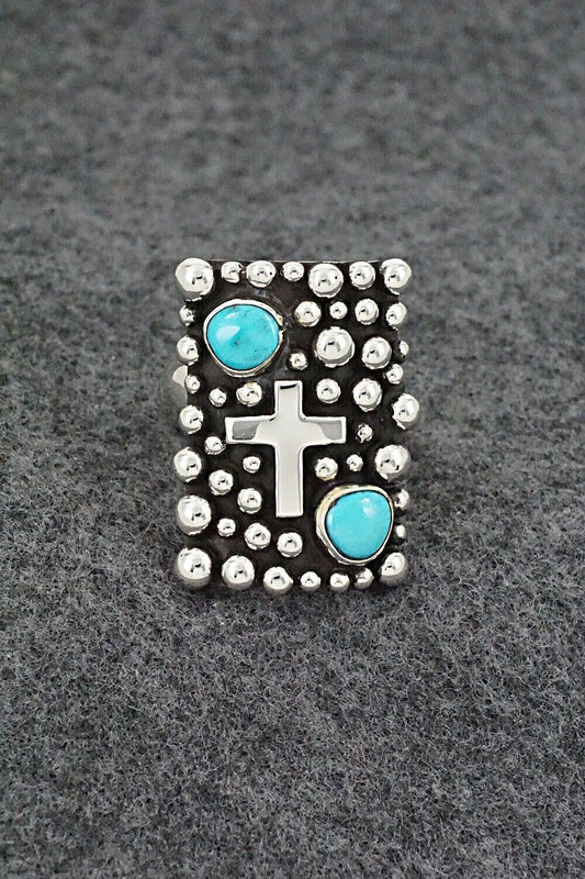 Turquoise and Sterling Silver Ring - Raymond Coriz - Size 10 Adj.