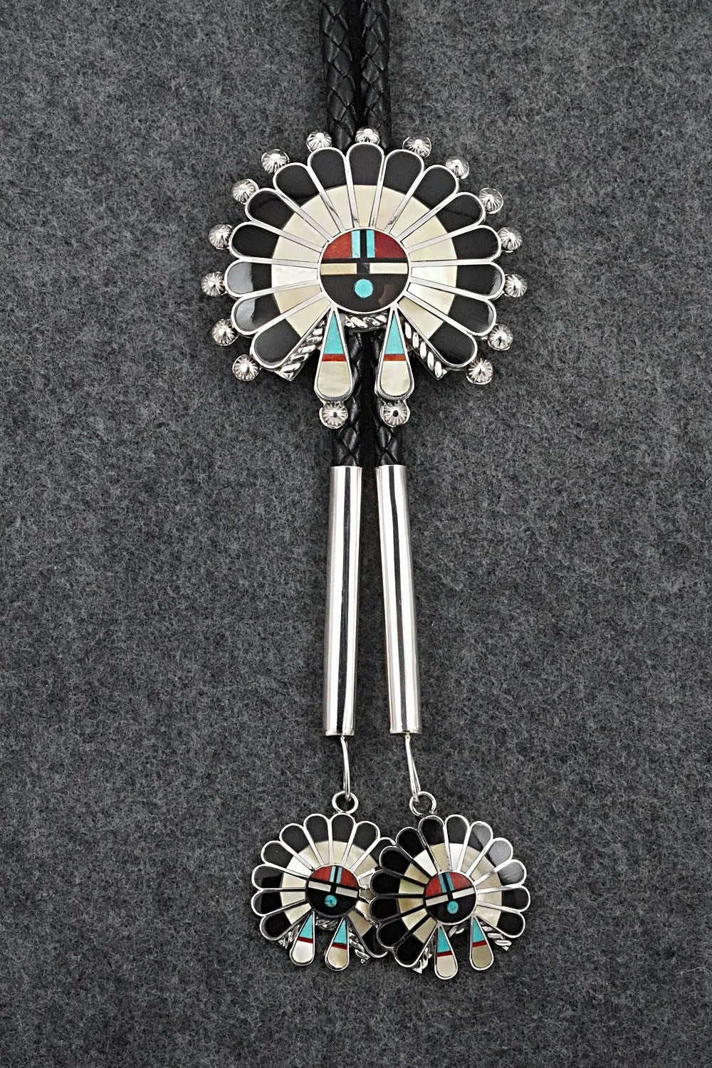 Multi-Stone & Sterling Silver Inlay Bolo Tie - April Unkestine