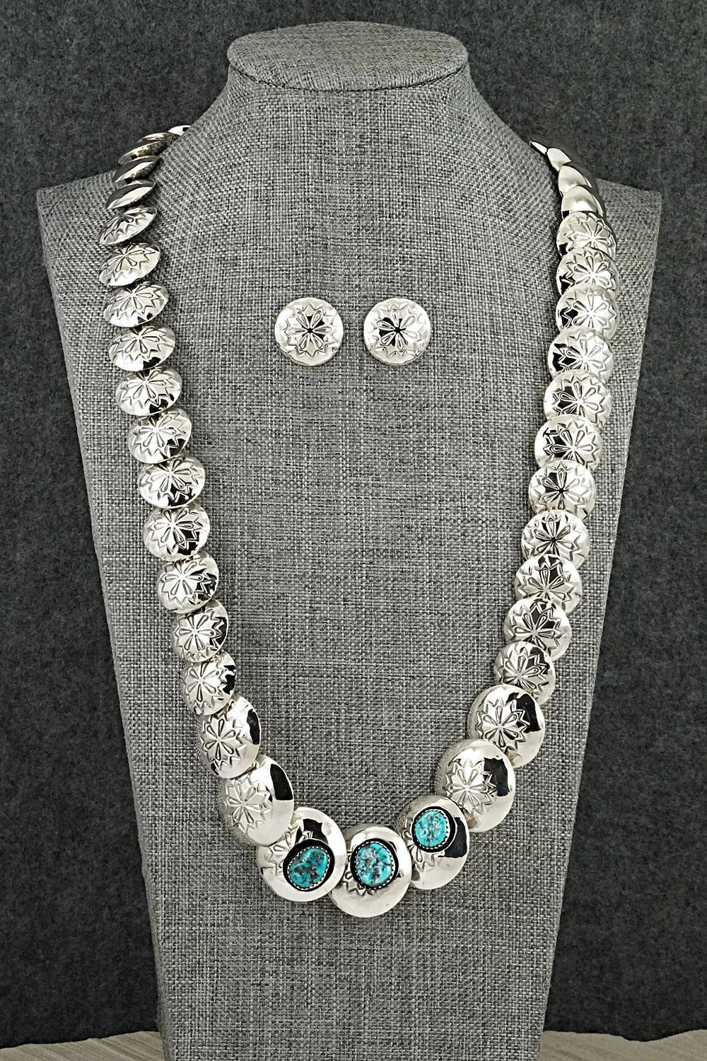 Turquoise & Sterling Silver Necklace and Earrings Set - Tim Thompson