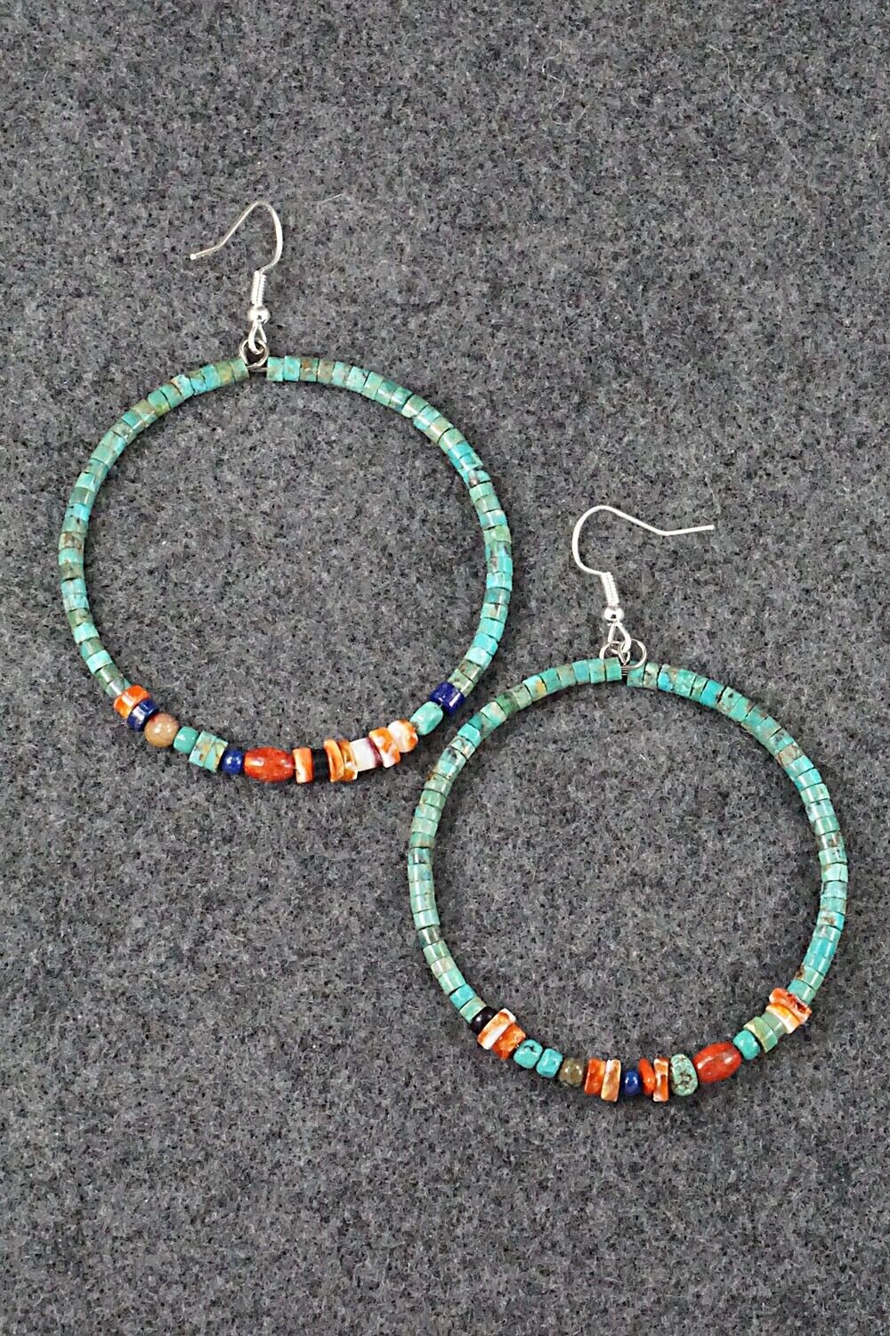 Multi Stone & Sterling Silver Hoop Earrings - Helen Tsosie