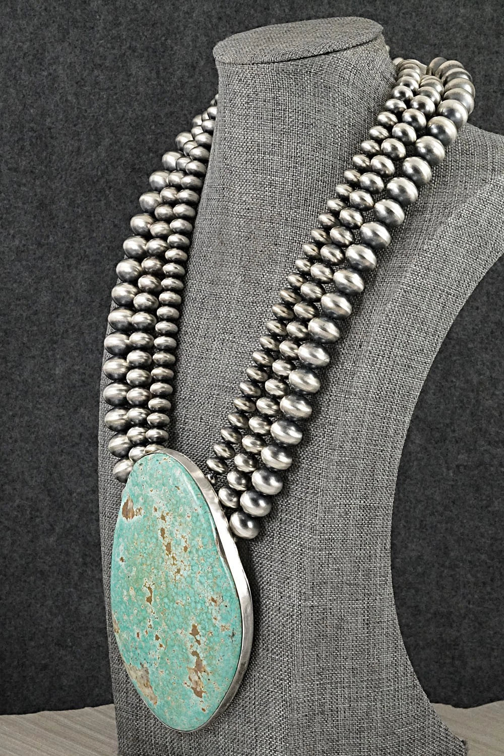 Turquoise & Sterling Silver Navajo Pearl Necklace - Johnson & Halwood