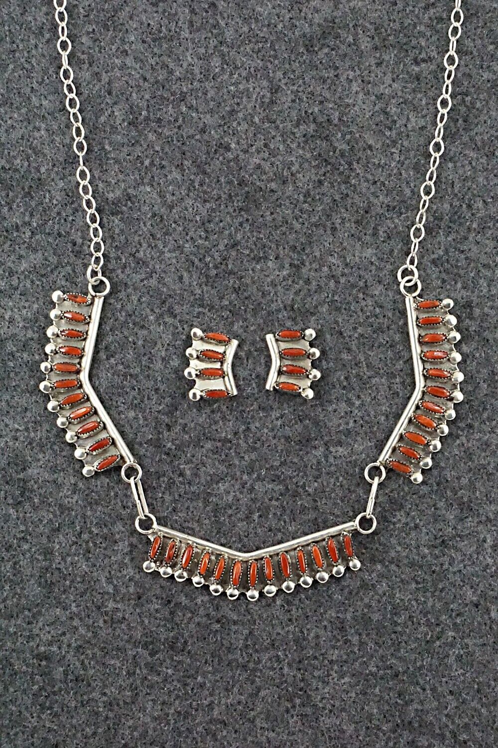 Coral & Sterling Silver Necklace Set - M. Solomon