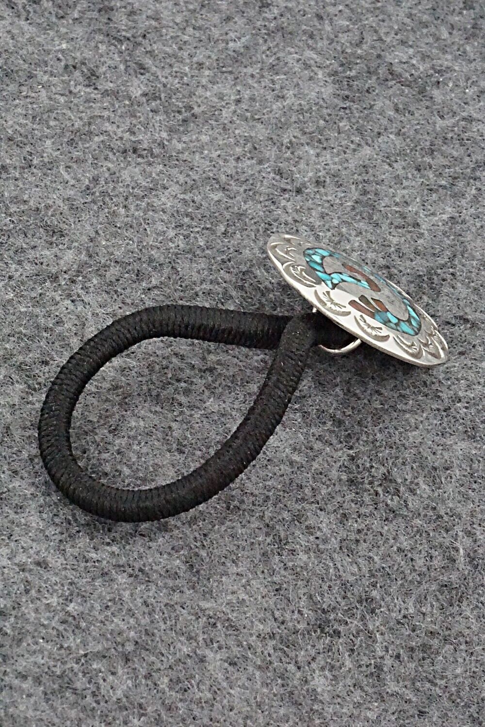 Turquoise, Coral & Sterling Silver Hair Tie - Joleen Yazzie