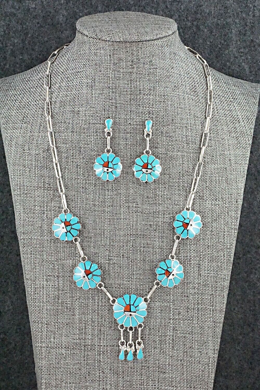 Multi Stone & Sterling Silver Inlay Necklace Set - Burdian Soseeah