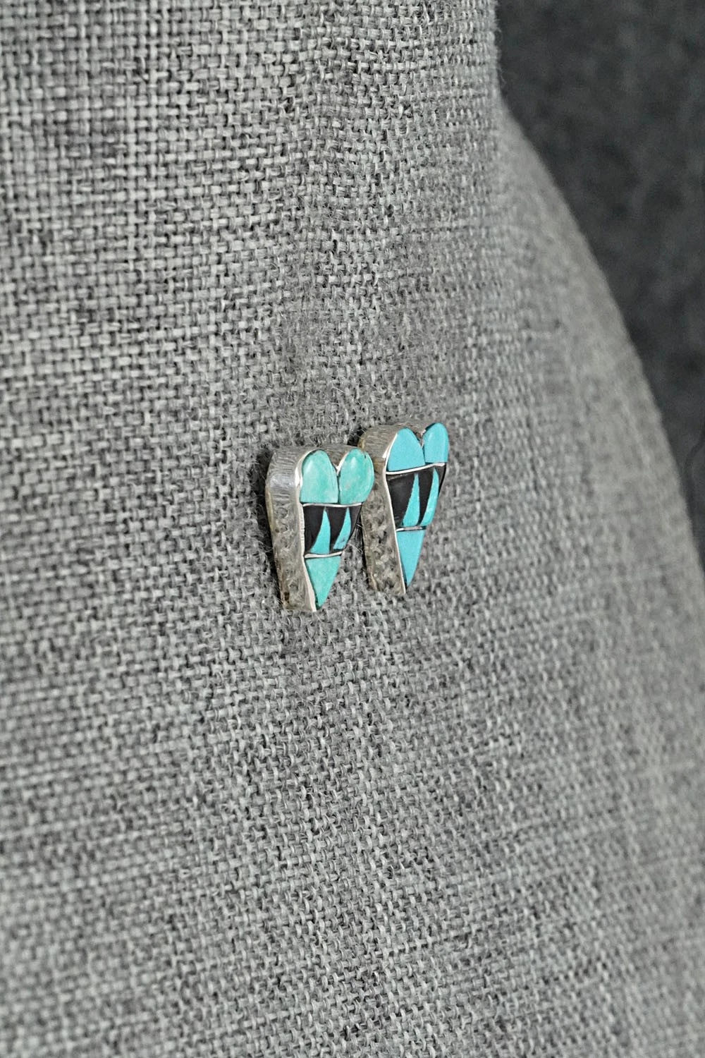 Turquoise, Onyx & Sterling Silver Earrings - Carol Vacit
