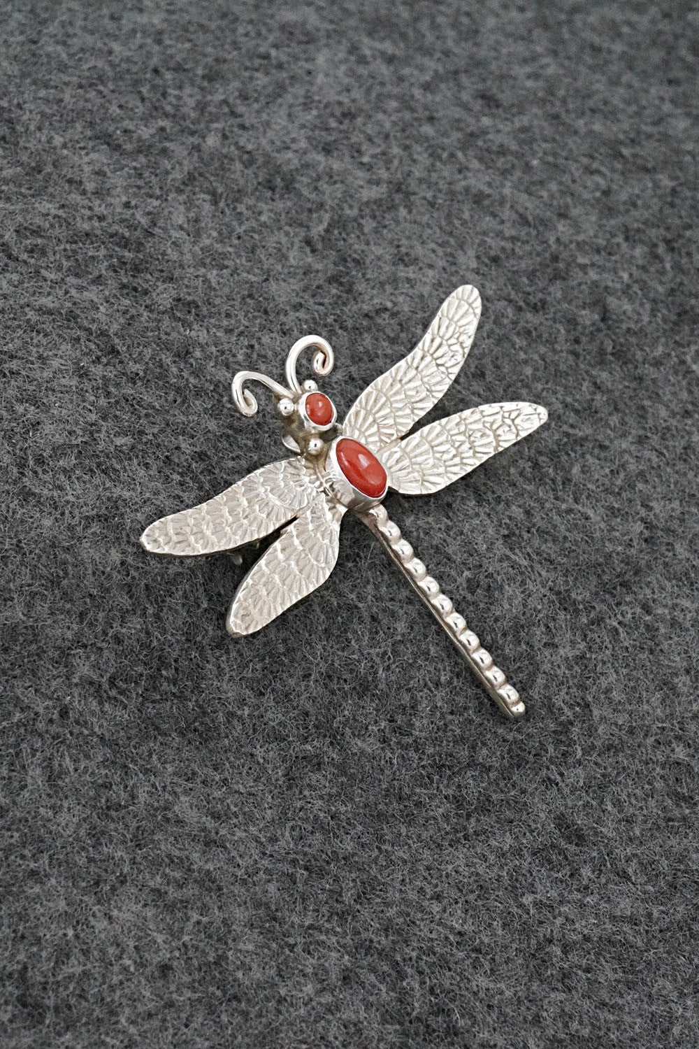Coral & Sterling Silver Pendant/Pin - Lee Charley