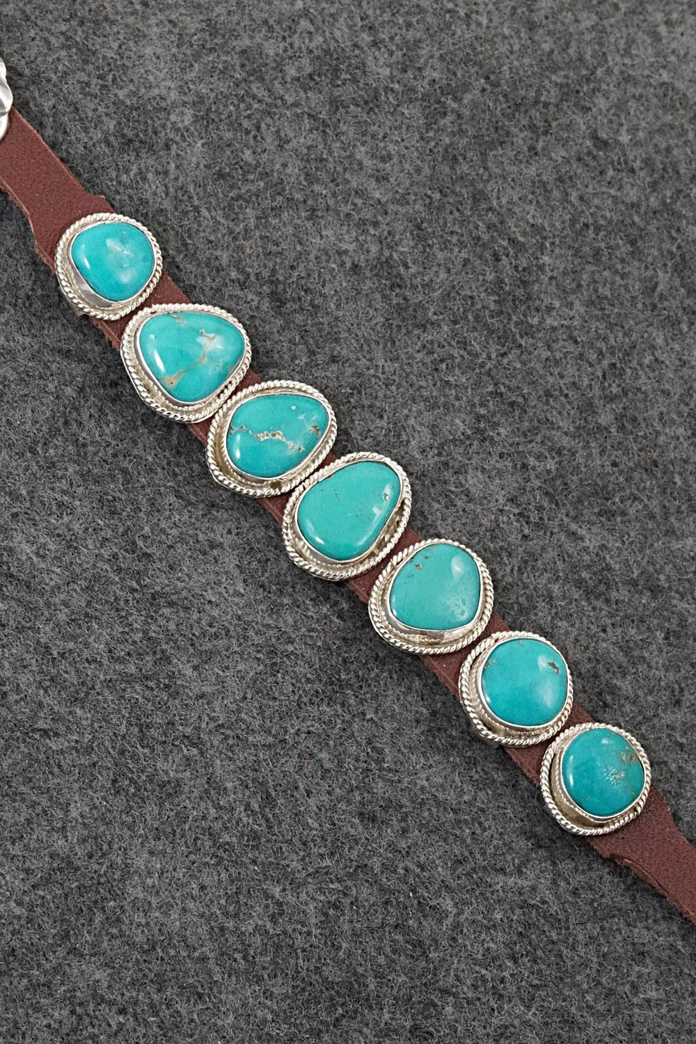 Turquoise, Sterling Silver & Leather Bracelet - Rosita Charlie
