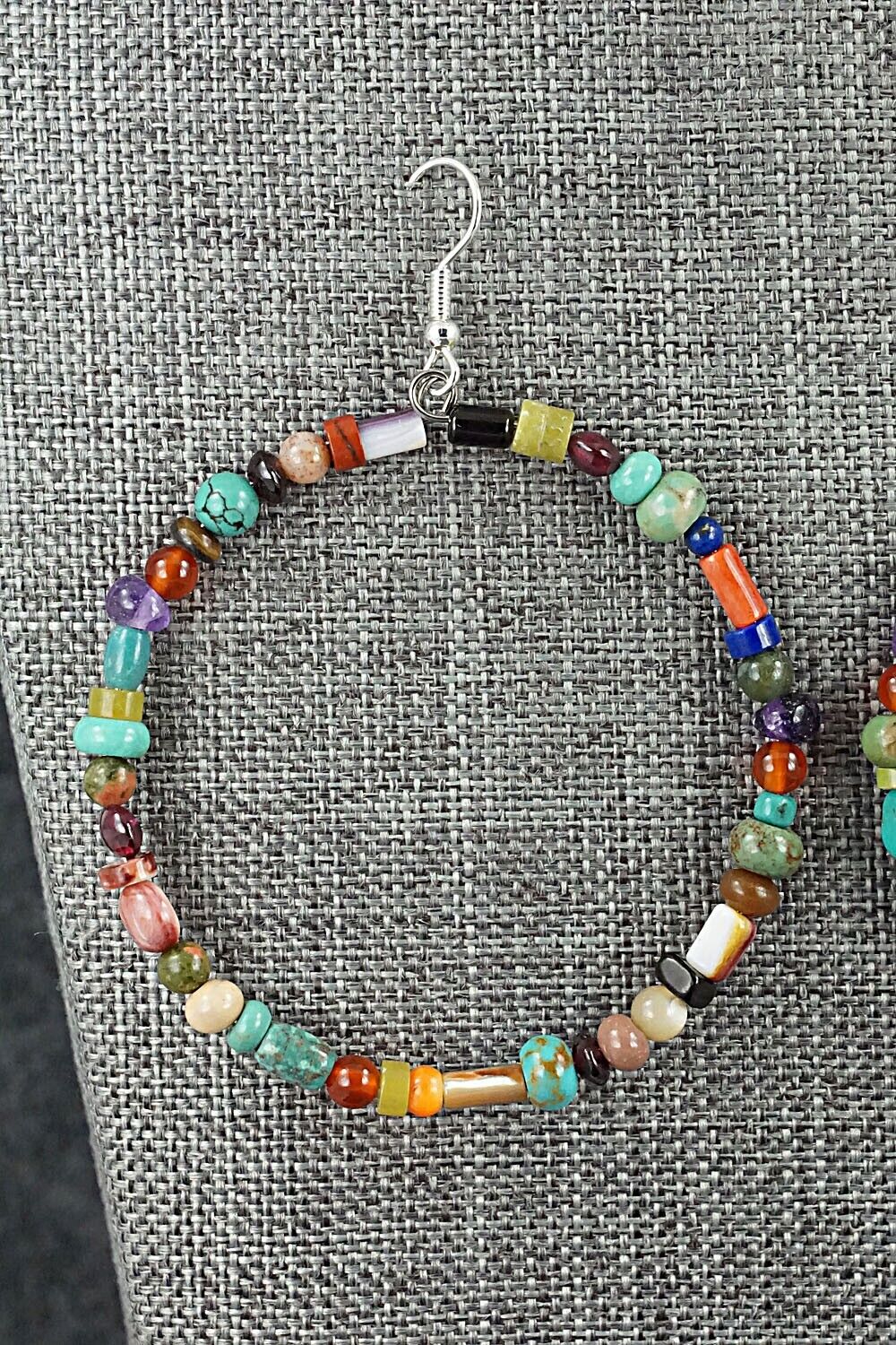 Multi Stone & Sterling Silver Hoop Earrings - Helen Tsosie
