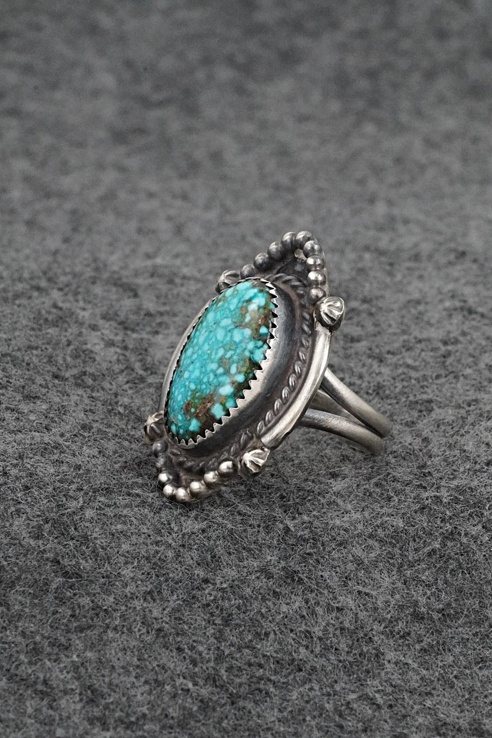 Turquoise & Sterling Silver Ring - Leslie Nez - Size 8